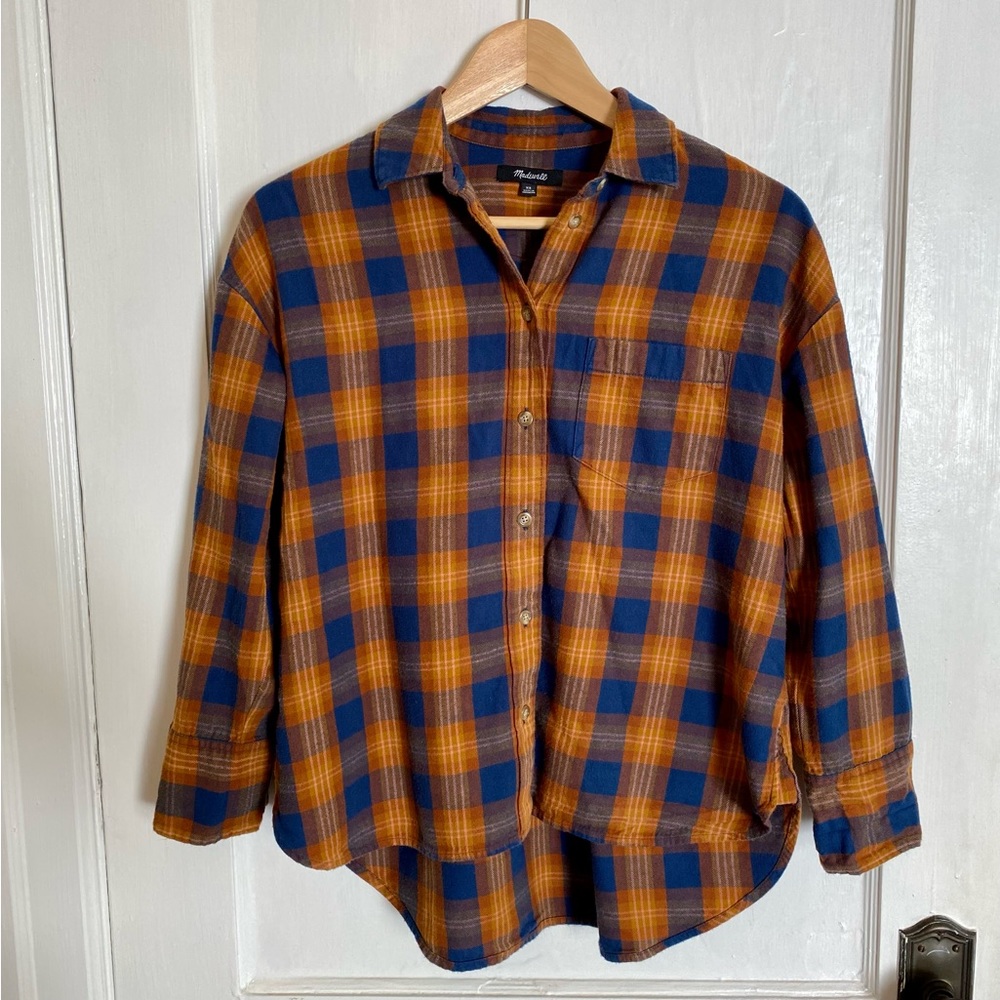 Madewell Blue and Copper Plaid Flannel 100% Cotton XS
